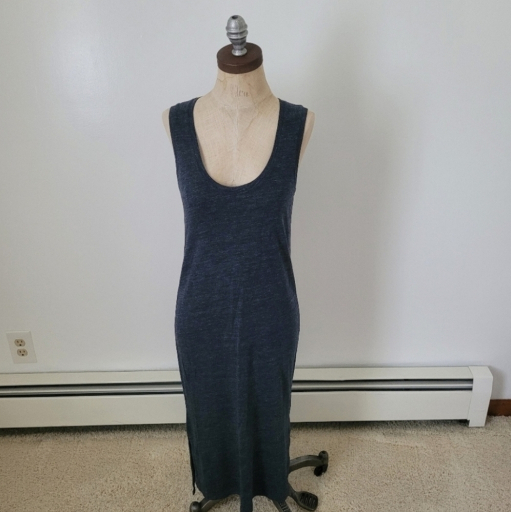 Madewell XS Gray Jersey Knit T-Shirt Tank Dress Side Slit Maxi Summer Beach